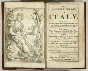 Pagina del titolo da Il viaggio dei pittori in Italia... di Giacomo Barri, 1679